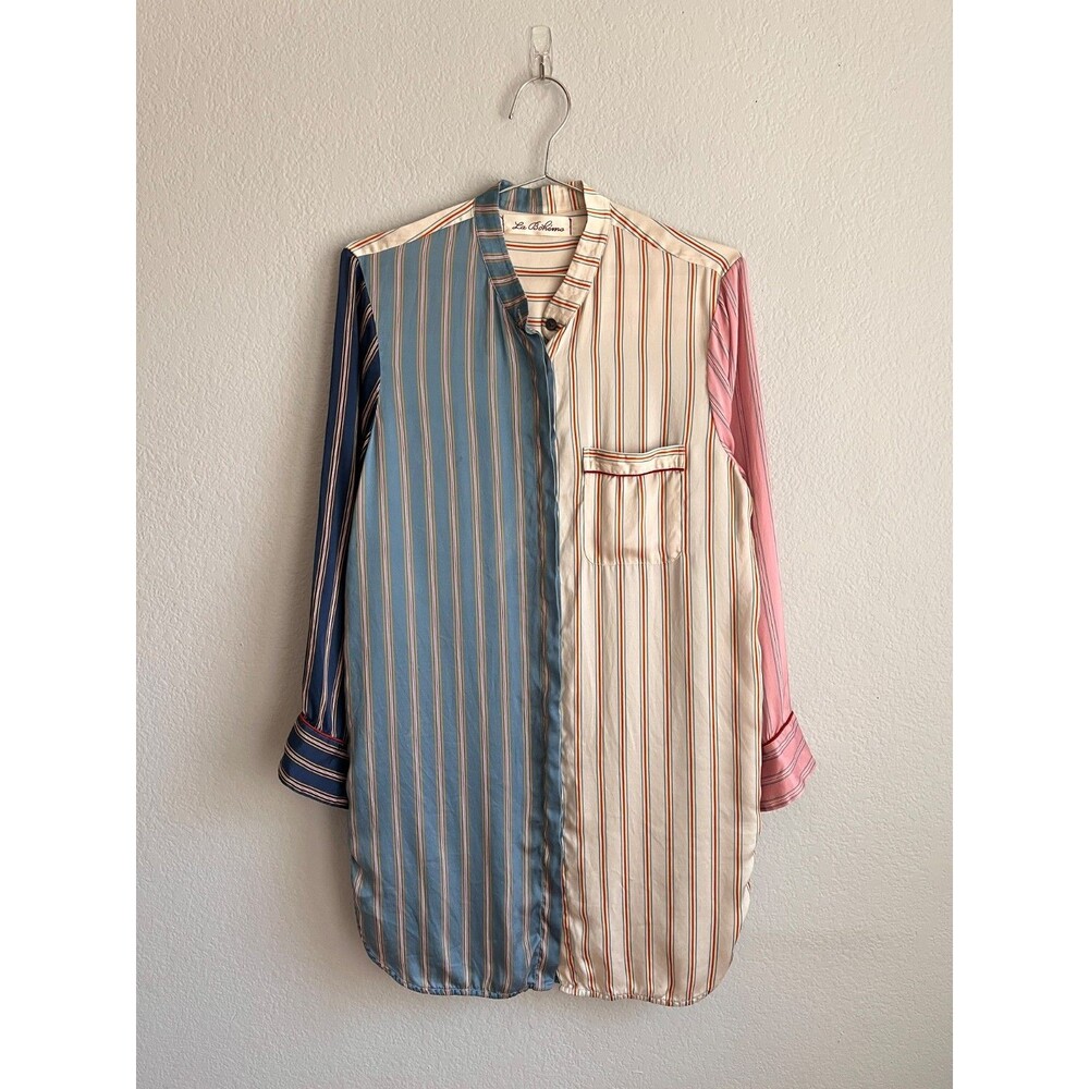 La Boheme Silk Mixed Stripes Shirt Dress Size SMALL